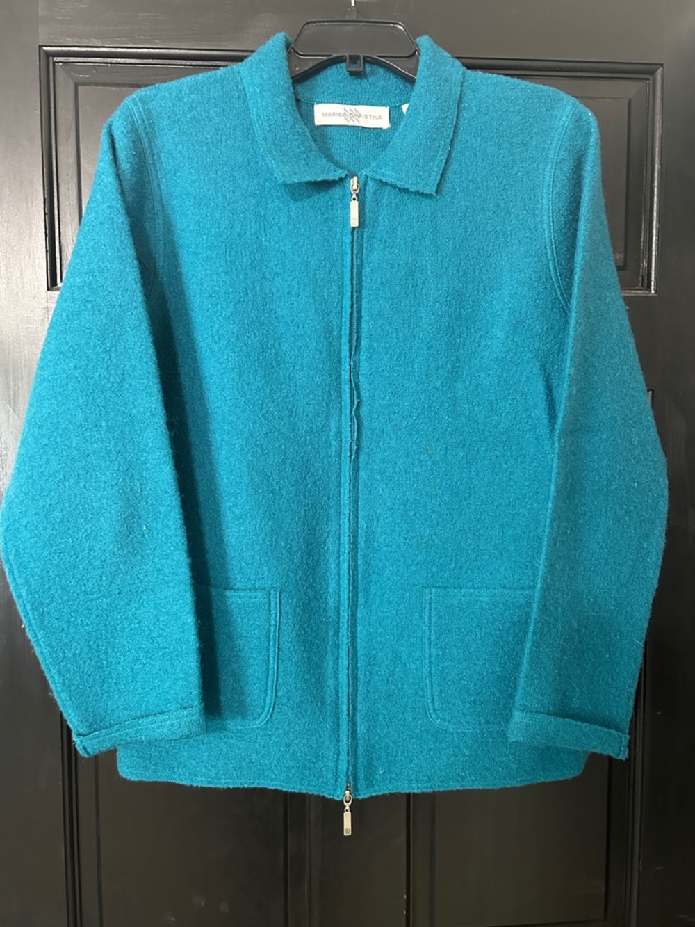 NWOT Marisa Christina 100% Wool Teal Zip-Front